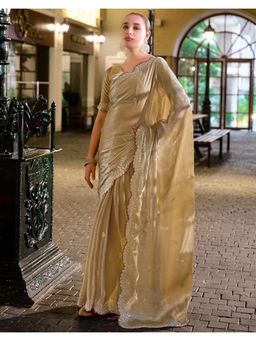SATRANI - Stylish Dark Beige Sequin Embroidery Tissue Silk Saree