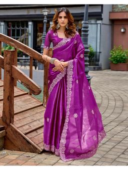 SATRANI - Beautiful Magenta Sequin Embroidery Tissue Silk Saree