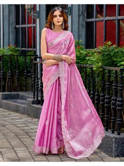 SATRANI - Comfortable Light Pink Sequin Embroidery Tissue Saree