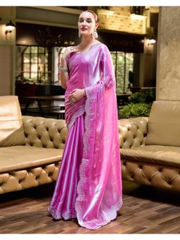 SATRANI - Classic Pink Sequin Embroidery Tissue Silk Saree