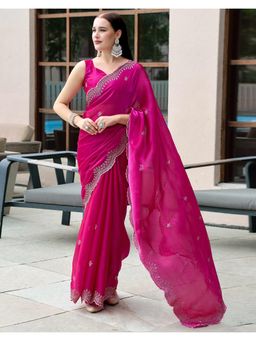 SATRANI - Graceful Dark Pink Sequin Embroidery Tissue Silk Saree