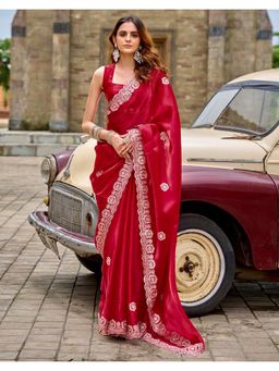SATRANI - Refined Red Sequin Embroidery Tissue Silk Saree