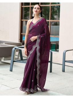SATRANI - Premium Wine Sequin Embroidery Tissue Silk Saree