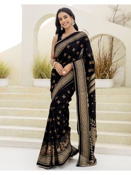 SATRANI - Refined Black Foil Printed Silk Saree