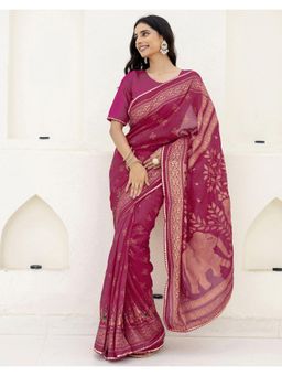 SATRANI - Timeless Rani Pink Foil Printed Silk Saree