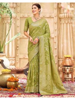 SATRANI - Comfortable Parrot Green Weaving Silk Saree