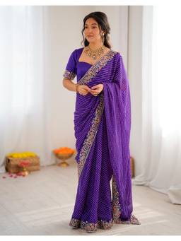 SATRANI - Soft Purple Laheria Printed Georgette Saree