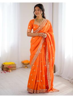 SATRANI - Timeless Orange Sequins Embroidery Silk Saree
