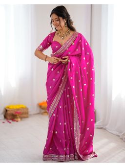 SATRANI - Festive Pink Sequins Embroidery Silk Saree