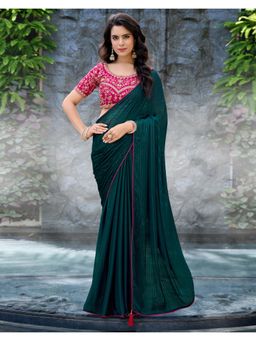 SATRANI - Modern Rama Green Zari Stripes Georgette Saree