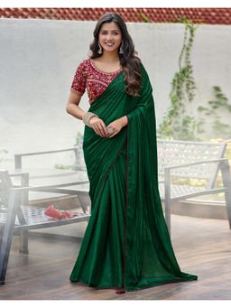 SATRANI - Premium Dark Green Zari Stripes Georgette Saree