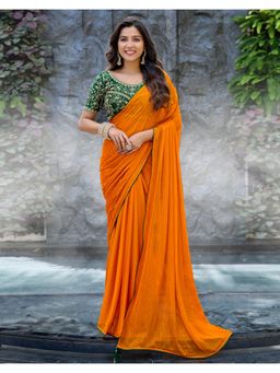 SATRANI - Comfortable Orange Zari Stripes Georgette Saree