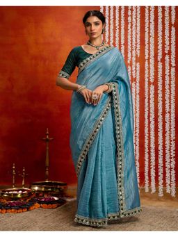 SATRANI - Traditional Teal Blue Sequins Embroidery Lace Saree