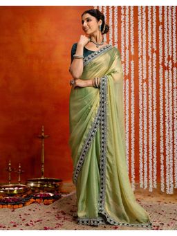 SATRANI - Beautiful Pista Green Sequins Embroidery Lace Saree