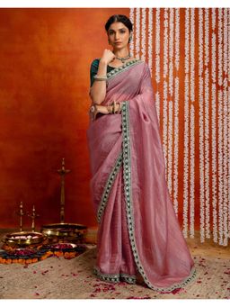 SATRANI - Soft Dusty Rose Pink Sequins Embroidery Lace Saree