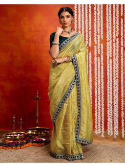 SATRANI - Graceful Yellow Sequins Embroidery Lace Crush Saree