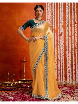 SATRANI - Festive Yellow Sequins Embroidery Lace Shimmer Saree