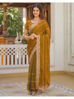 SATRANI - Premium Copper Sequins Embroidery Shimmer Chiffon Saree