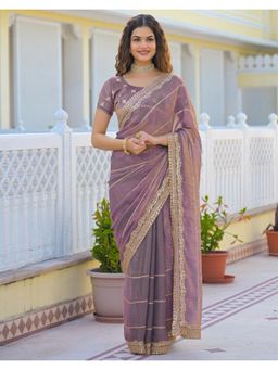 SATRANI - Elegant Dusty Mauve Sequins Embroidery Shimmer Saree