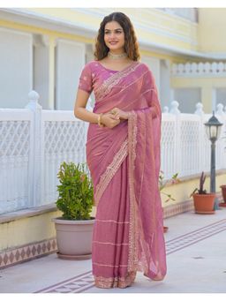 SATRANI - Modern Dusty Pink Sequins Embroidery Shimmer Saree