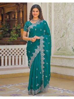 SATRANI - Soft Teal Green Sequins Embroidery Shimmer Saree