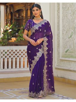 SATRANI - Classic Purple Sequins Embroidery Shimmer Chiffon Saree