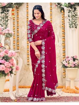 SATRANI - Refined Rani Pink Sequins Work Georgette Saree