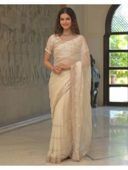 SATRANI - Modern Off-White Sequins Embroidery Shimmer Saree