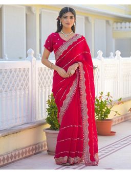 SATRANI - Beautiful Pink Sequins Embroidery Shimmer Chiffon Saree