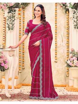 SATRANI - Classic Pink Embroidery Shimmer Georgette Saree