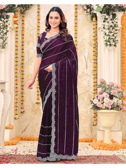 SATRANI - Comfortable Wine Embroidery Shimmer Georgette Saree