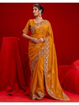 SATRANI - Traditional Orange Embroidery Shimmer Chiffon Saree