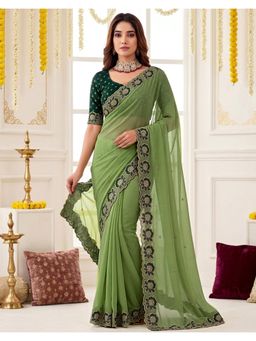 SATRANI - Refined Pista Green Embroidery Shimmer Georgette Saree