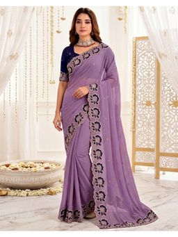 SATRANI - Ethnic Lavender Embroidery Shimmer Georgette Saree