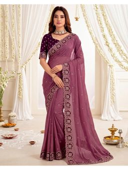 SATRANI - Beautiful Dusty Mauve Embroidery Shimmer Saree