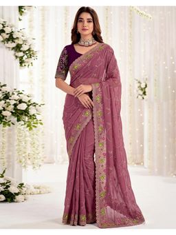 SATRANI - Festive Dusty Mauve Embroidery Shimmer Georgette Saree