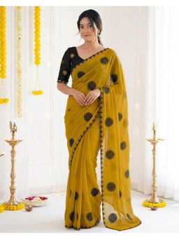SATRANI - Beautiful Dusty Mustard Embroidery Shimmer Saree