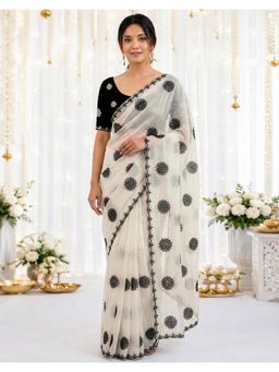 SATRANI - Refined Off-White Embroidery Shimmer Georgette Saree