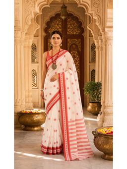 AMRUTKALA SAREES - Premium White Woven Cotton Silk Kanjivaram Saree