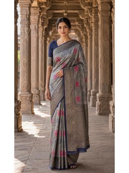 AMRUTKALA SAREES - Grey Woven Banarasi Silk Kanjivaram Beautiful Saree