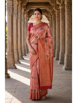 AMRUTKALA SAREES - Woven Banarasi Silk Kanjivaram Peach Refined Saree