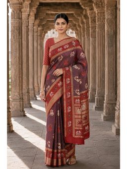AMRUTKALA SAREES - Woven Banarasi Silk Kanjivaram Purple Classic Saree