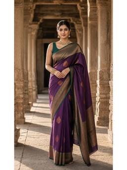 AMRUTKALA SAREES - Woven Banarasi Silk Kanjivaram Purple Refined Saree
