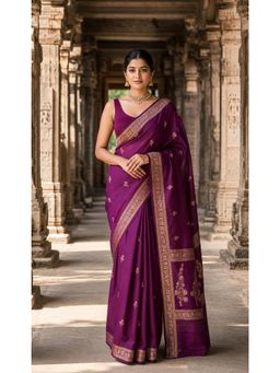 AMRUTKALA SAREES - Stylish Purple Woven Banarasi Silk Kanjivaram Saree