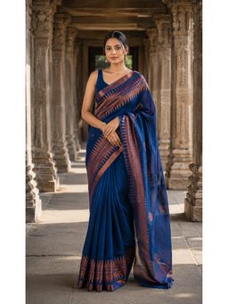 AMRUTKALA SAREES - Blue Woven Cotton Silk Kanjivaram Festive Saree