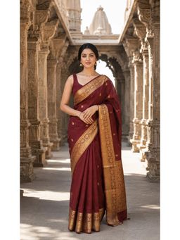 AMRUTKALA SAREES - Maroon Woven Banarasi Silk Kanjivaram Festive Saree