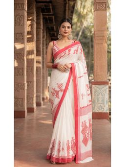 AMRUTKALA SAREES - White Printed Cotton Silk Kanjivaram Beautiful Saree
