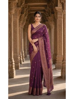AMRUTKALA SAREES - Woven Banarasi Silk Kanjivaram Maroon Refined Saree