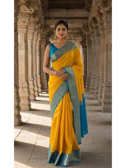 AMRUTKALA SAREES - Premium Yellow Woven Banarasi Silk Kanjivaram Saree