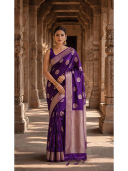 AMRUTKALA SAREES - Purple Woven Banarasi Silk Kanjivaram Traditional Saree